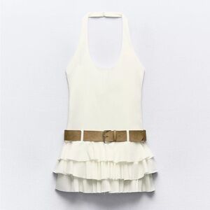 Zara White Mini Dress with Brown Belt